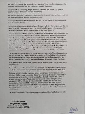 [VIDEO] - Na 30 tys. funtów oszukał nas Amjet Mahmood z Birmingham. Kłamie, że nasz towar jest wybrakowany pokazując dostawy innych producentów! - alarmują polscy meblarze