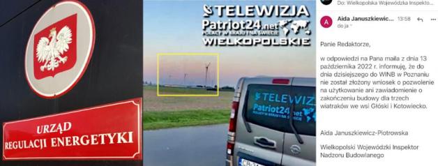 Odpowiedź ENERGA na pytanie o legalność produkcji prądu w gminie Nowe Skalmierzyce przez 3 wiatraki 